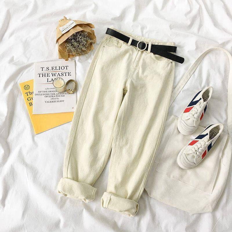 Vintage Straight High Waist Jeans Damen Boyfriend Mom Streetwear Denim Jeans Lässige Lose Plus Size Denim Hose M mandel von Joom DACH