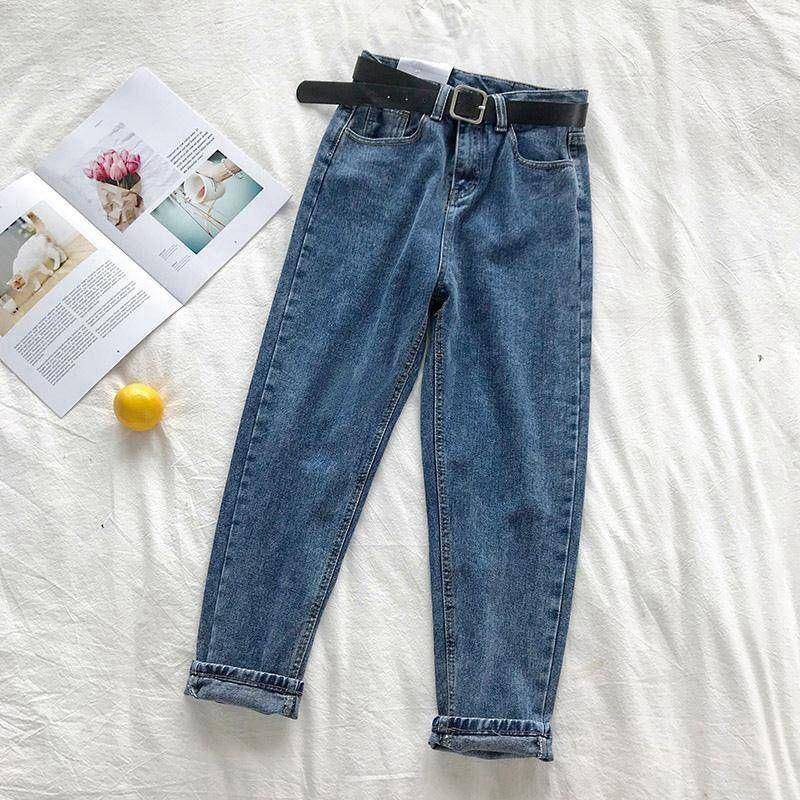 Vintage Straight High Waist Jeans Damen Boyfriend Mom Streetwear Denim Jeans Lässige Lose Plus Size Denim Hose S blau von Joom DACH