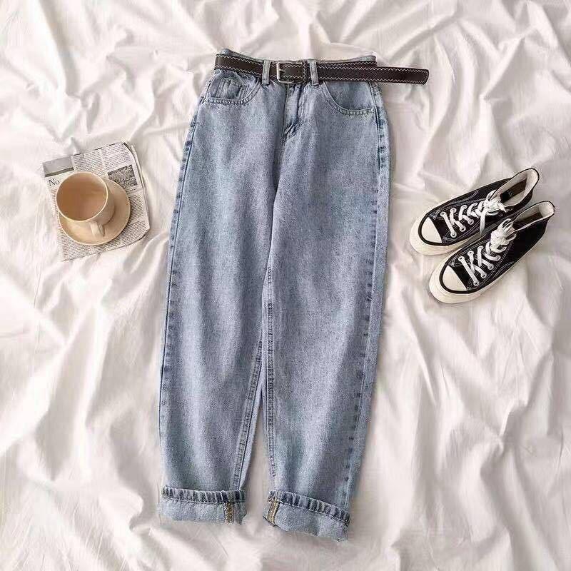 Vintage Straight High Waist Jeans Damen Boyfriend Mom Streetwear Denim Jeans Lässige Lose Plus Size Denim Hose S hellblaue von Joom DACH