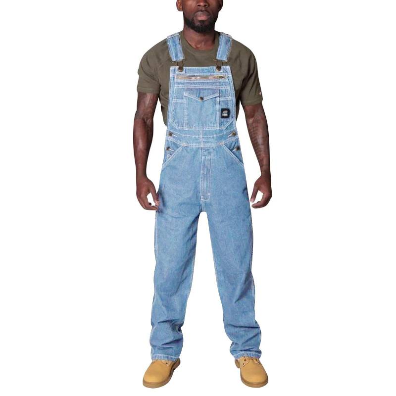 Vintage Straight Loose Jumpsuit Verstellbare Hosenträger Jeans Streetwear Herren Latzjeans Europäische und amerikanische Größe XXL hellblaue von Joom DACH