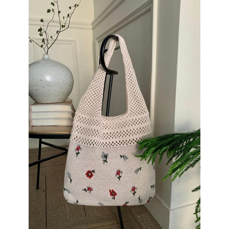 Vintage Stricktasche, große Kapazität, Einkaufstasche, gewebte Tasche, Handtasche für Damen apricot Vintage Stricktasche, große Kapazität, Einkaufstasche, gewebte Tasche, Handtasche für Damen apricot von Joom DACH