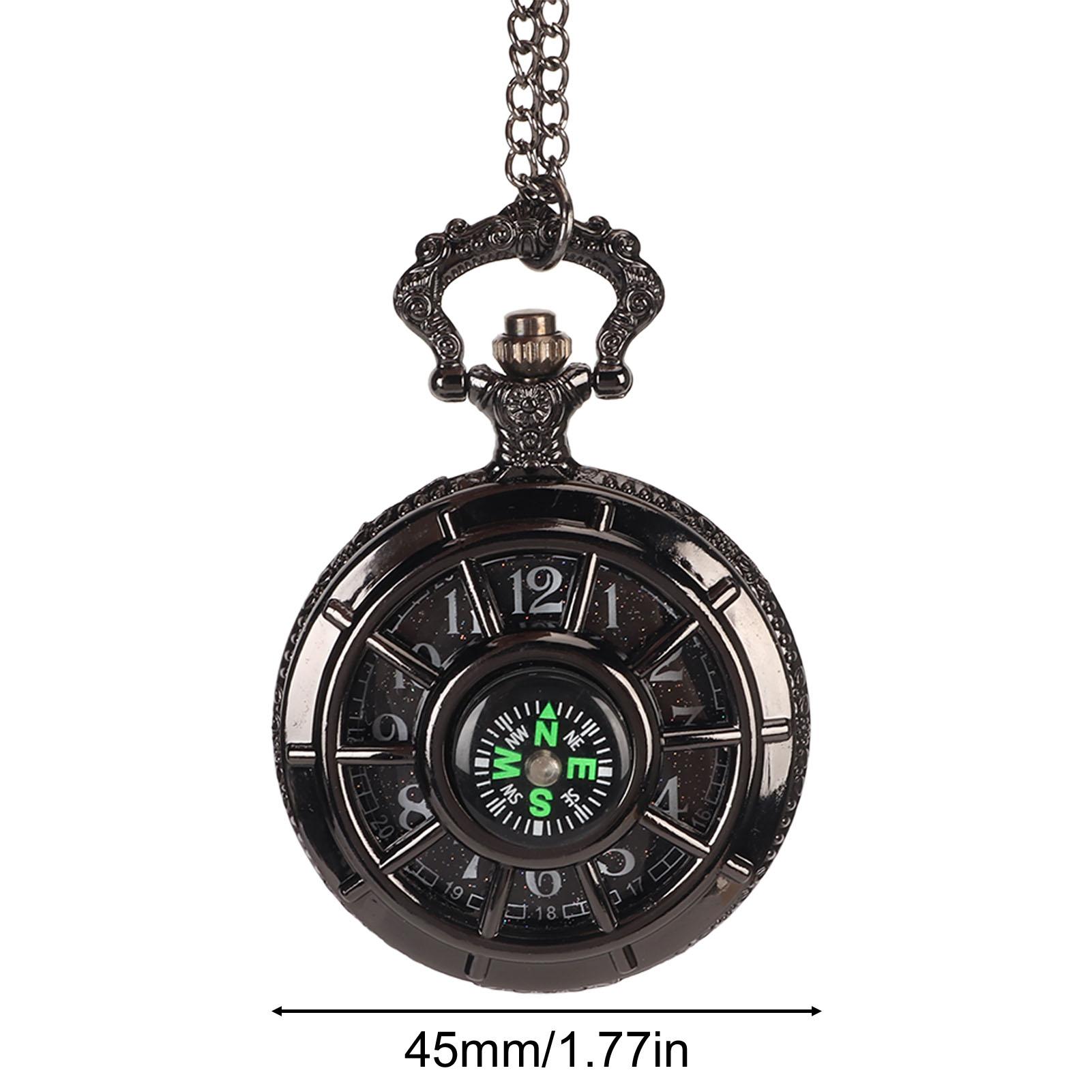 Vintage Taschenuhr mit Quarzwerk, ausgehöhltes Zifferblatt, Kompass, Herren-Taschenuhr mit Kette, Schwarz von Joom DACH