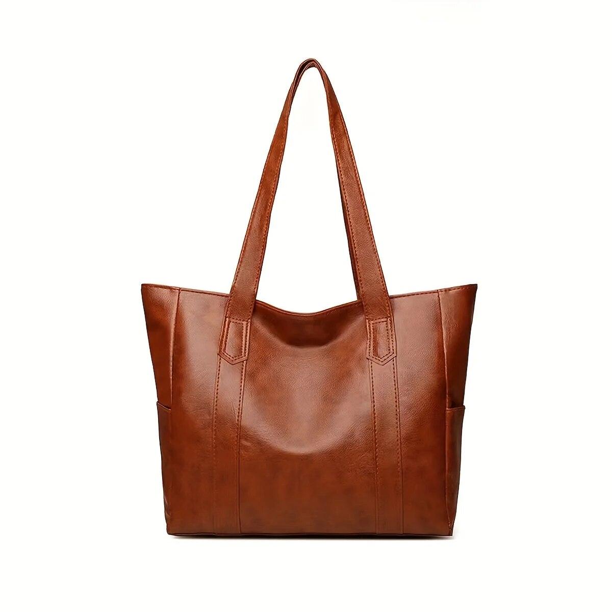 Vintage-Tragetasche mit großem Fassungsvermögen, vegane Retro-Umhängetasche, lässige Handtasche für Damen zum Pendeln 1pcs kaffeebraun von Joom DACH