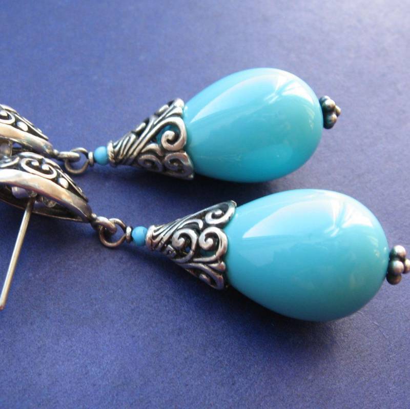 Vintage Türkis Tropfen Ohrringe für Frauen Ohrhänger Schmuck blau von Joom DACH
