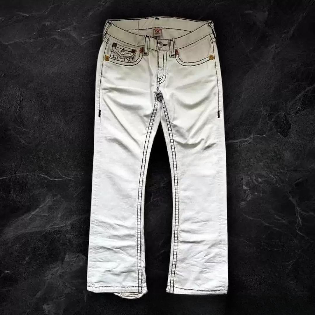 Vintage Weiße Jeans Y2K Kleidung Herren Damen Harajuku Hip Hop Tasche Retro Jeans Mode Niedrige Taille Hose S weiß von Joom DACH