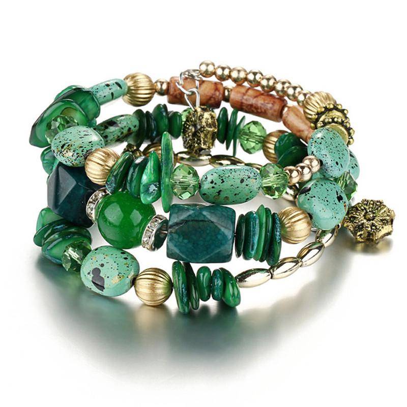 Vintage bunte Natursteinperlen Armband böhmische mehrschichtige Modearmbänder für Frauen und Männer Armreifen Schmuck grün von Joom DACH