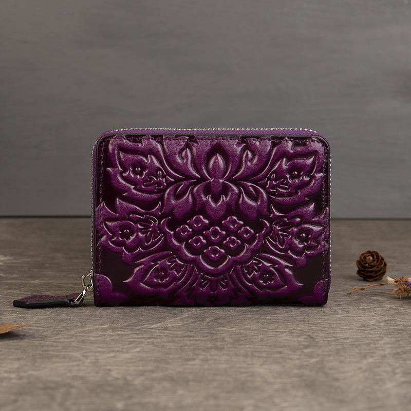 Vintage einziehbare Kartentasche, eine Geldbörse, Textur, Orgel, Zertifikatstasche, Mini-Geldbörse mit mehreren Karten violett von Joom DACH