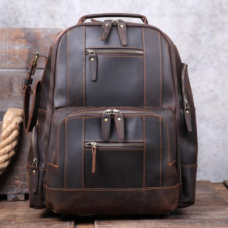 Vintage herren Echtes Leder Rucksack Klassische Outdoor Reisetasche Große Kapazität Crazy Horse Leder dunkel kaffee von Joom DACH