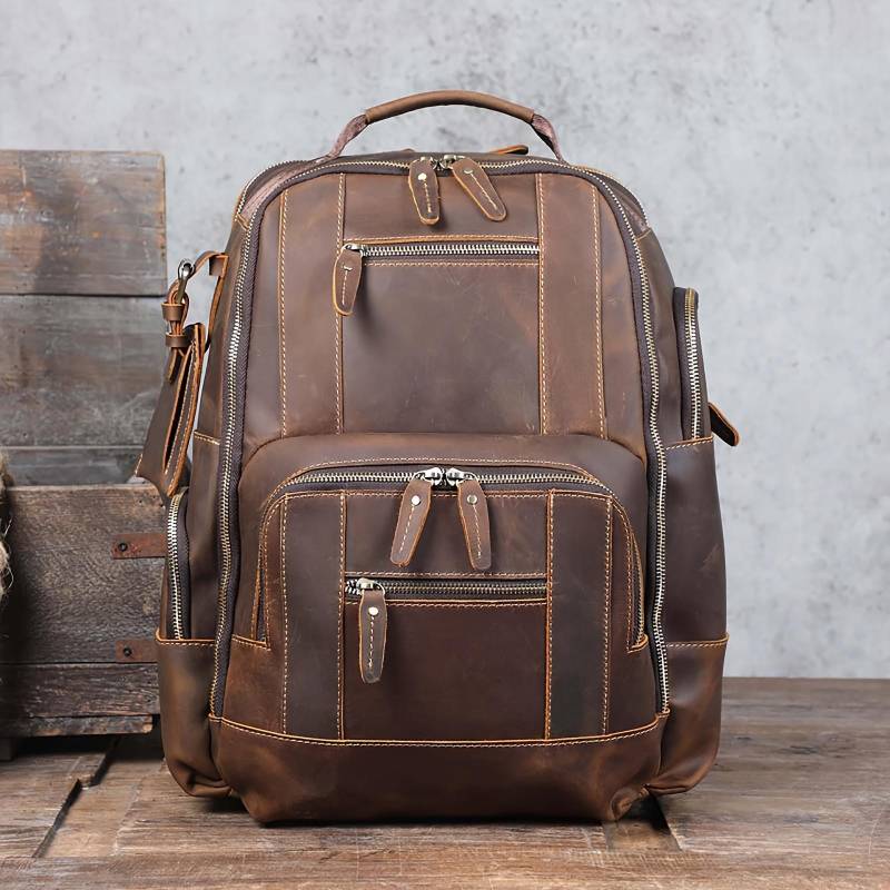 Vintage herren Echtes Leder Rucksack Klassische Outdoor Reisetasche Große Kapazität Crazy Horse Leder von Joom DACH