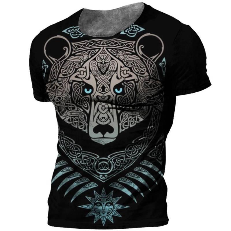 Vintage männer T Shirt 3d Viking Drucken Tops Tees Sommer Tops Casual Lose T Shirts Männliche Kleidung Oansatz Hip hop Straße Sweatshirt 2XL von Joom DACH