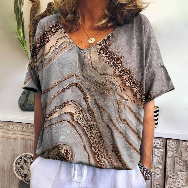 Vintage strukturierte Damen T-Shirt Tops gestreifte Bluse Harajuku Kurzarm T-Shirts weibliche Sommer V-Ausschnitt Sweatshirt Design Kleidung 6XL von Joom DACH