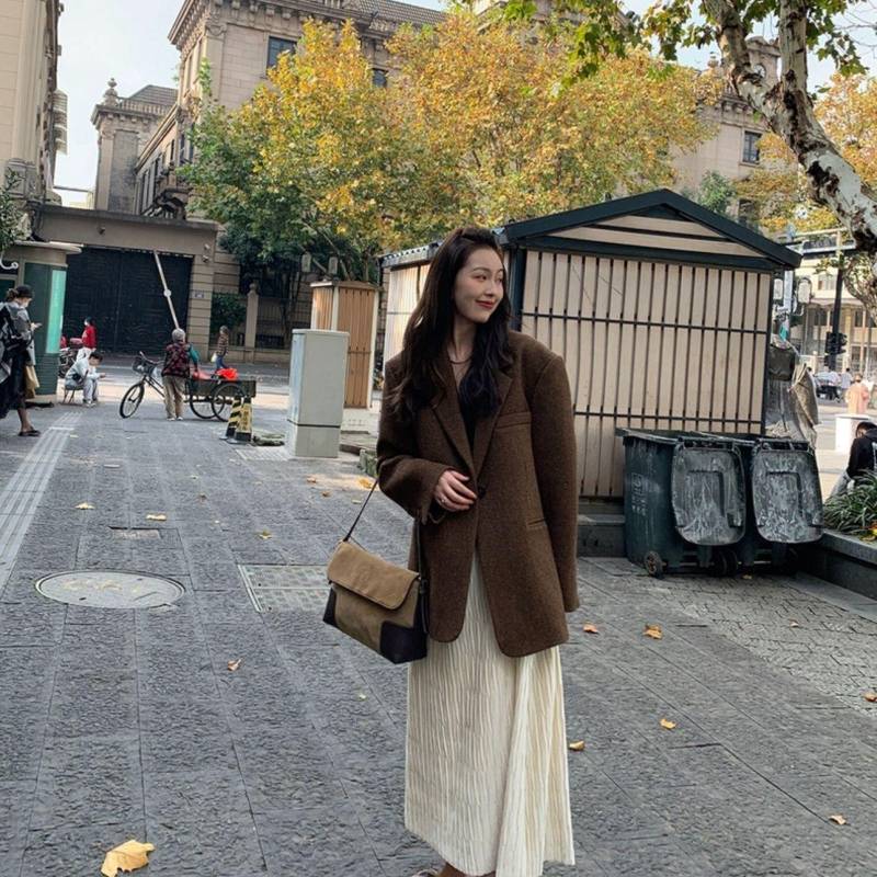 Vintage trifft Modern: Stilvolle Oversized Wolljacke für Damen L kaffeebraun von Joom DACH