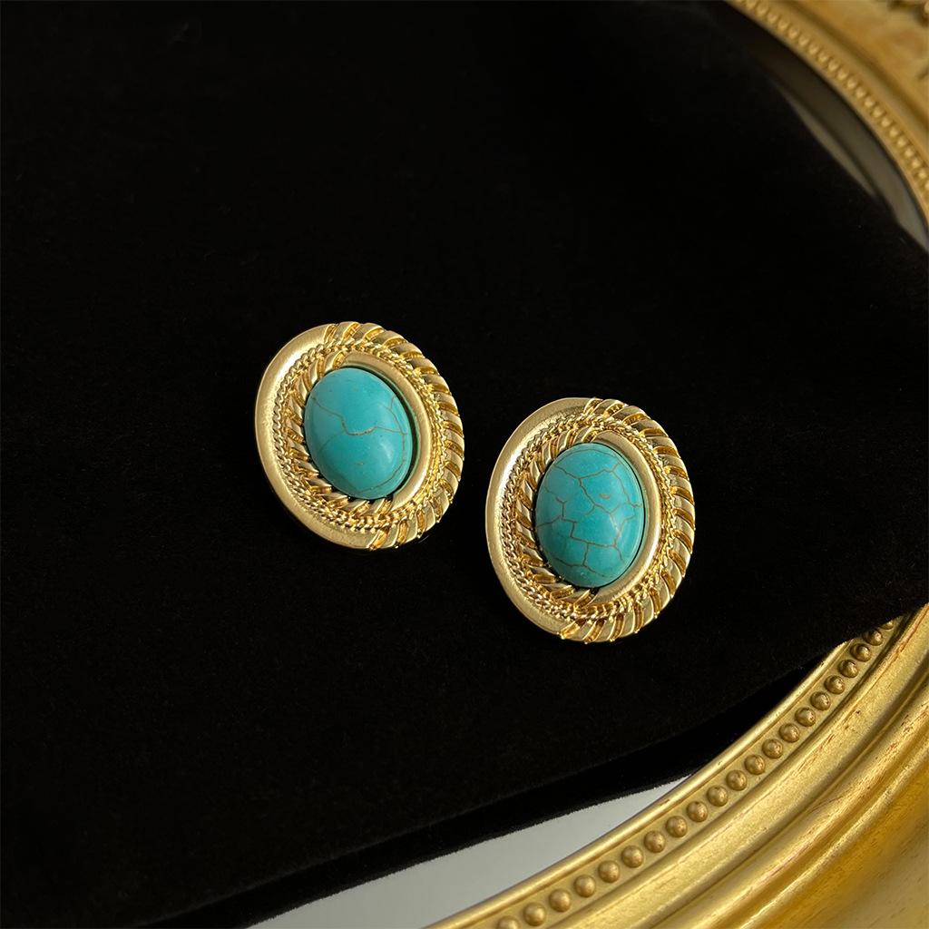 Vintage türkise Ohrringe für Frauen, modisch, leichter Luxus, antiker Stil, Schwerindustrie, High-End-Ohrringe von Joom DACH