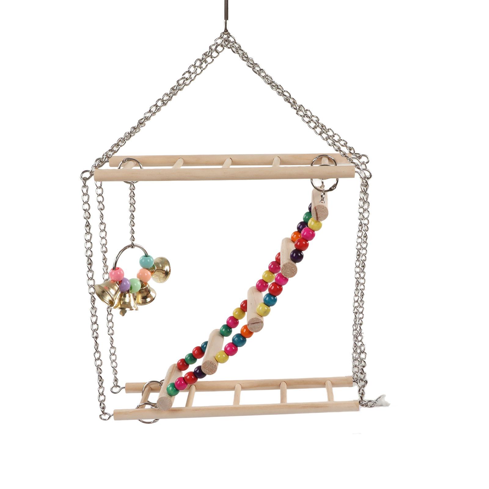 Vogel Leiter Schaukel Spielzeug Holz Mehrfarbig Perle Papagei Hängende Schaukel Spielzeug Zubehör für Haustier Vogelkäfig von Joom DACH
