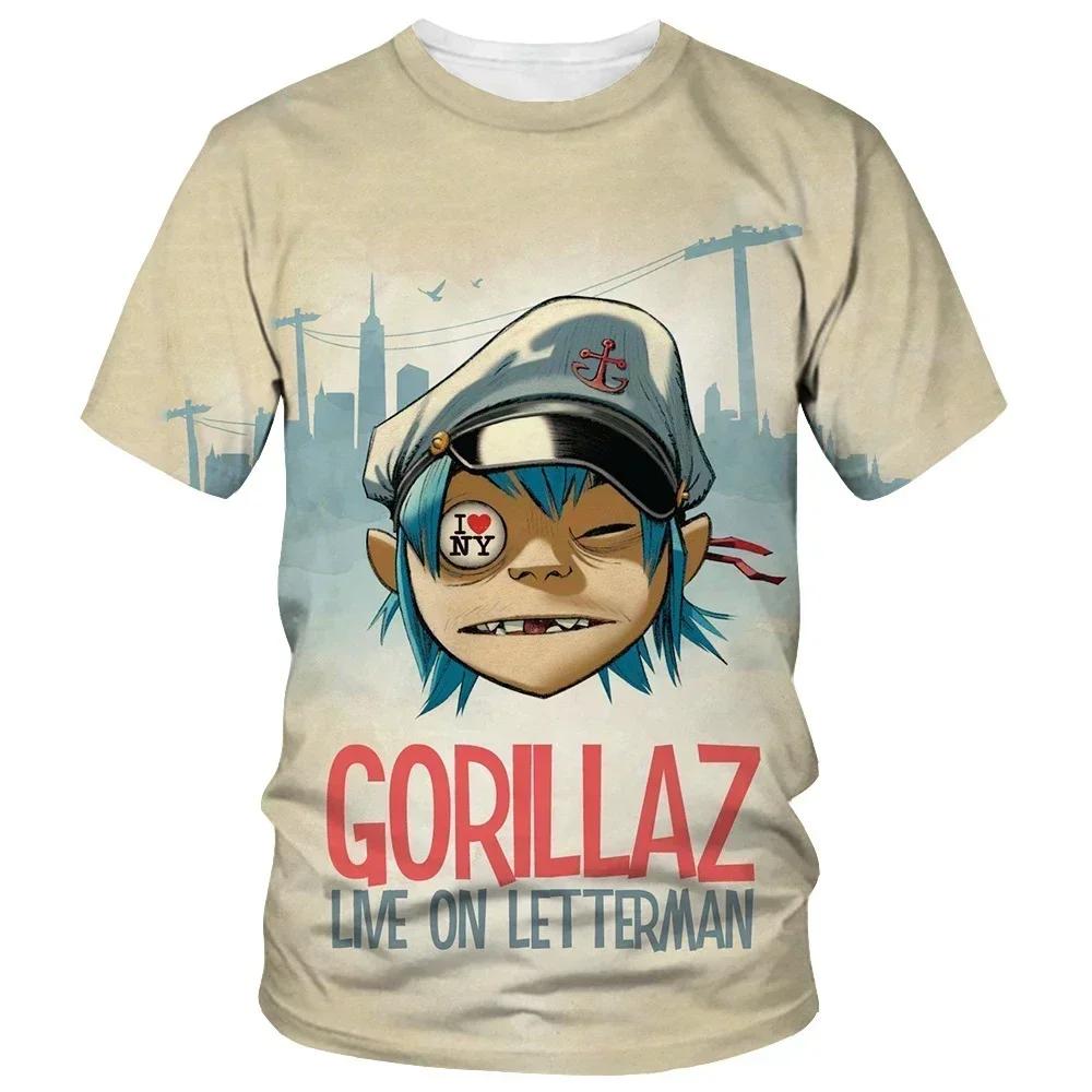 Vom Cartoon zum modischen Gorillaz 3D-bedruckten neuen T-Shirt, lässiges kurzärmeliges Hip-Hop-T-Shirt im Harajuku-Stil für Männer und Frauen, Straßen-T-Shirt S khaki von Joom DACH