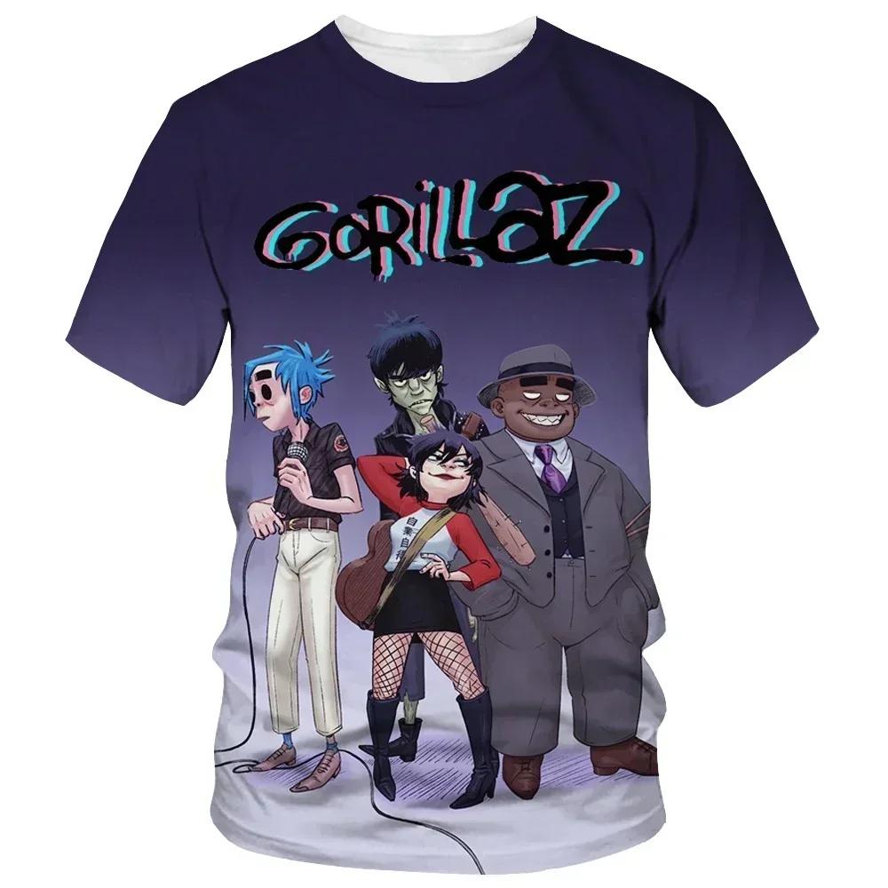 Vom Cartoon zum modischen Gorillaz 3D-bedruckten neuen T-Shirt, lässiges kurzärmeliges Hip-Hop-T-Shirt im Harajuku-Stil für Männer und Frauen, Straßen-T-Shirt XS violett von Joom DACH