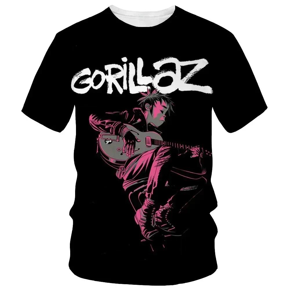 Vom Cartoon zum modischen Gorillaz 3D-bedruckten neuen T-Shirt, lässiges kurzärmeliges Hip-Hop-T-Shirt im Harajuku-Stil für Männer und Frauen, Straßen-T-Shirt XXS schwarz von Joom DACH
