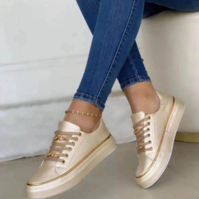 Vulkanisierte Damenschuhe, große Plateauschuhe, sportlicher Low-Top-Schuh für Damen, Leder, zum Schnüren, rutschfeste Freizeit-Sneaker für Damen 40 gold von Joom DACH