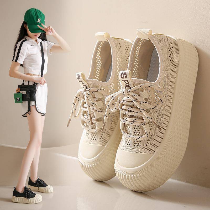 Vulkanisierte Turnschuhe Frauen Mesh Casual Schuhe Für Frauen Chunky Sport Wanderschuhe Damen Sommer Leinwand Turnschuhe 36 beige von Joom DACH