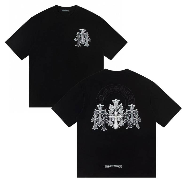 W365 CHROME HEARTS 2025 Sommer Neue Hochwertige Baumwolle Rundhals Lose Große Größe männer und frauen T-shirt Paar t-shirt XL schwarz von Joom DACH