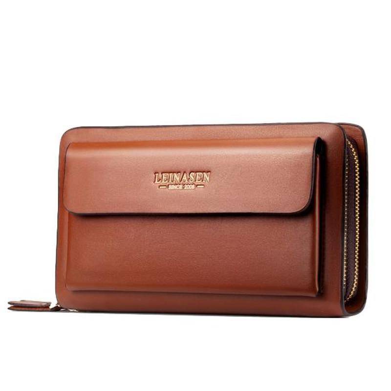 WEIXIER Herren-Geldbörsen mit Münzfach, Reißverschluss, Doppelreißverschluss, Herren-Geldbörse, lange große Herren-Geldbörse, Münz-Clutch, Schwarz, Business One size braun von Joom DACH