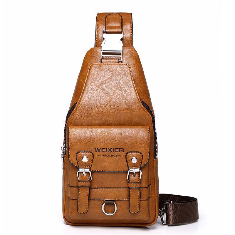 WEIXIER Herren Sling Bag Leder Crossbody Schultertasche Brust Sling Rucksack Tagesrucksack Reisetasche hellbraune von Joom DACH