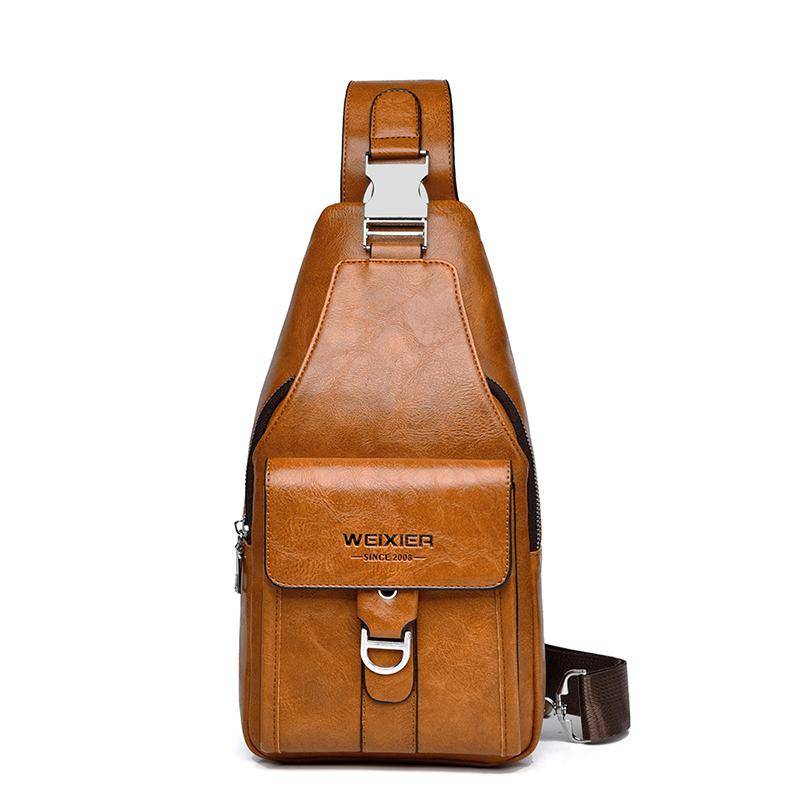 WEIXIER Herren Sling Bag Leder Crossbody Schultertasche Brust Sling Rucksack Tagesrucksack Reisetasche hellbraune von Joom DACH