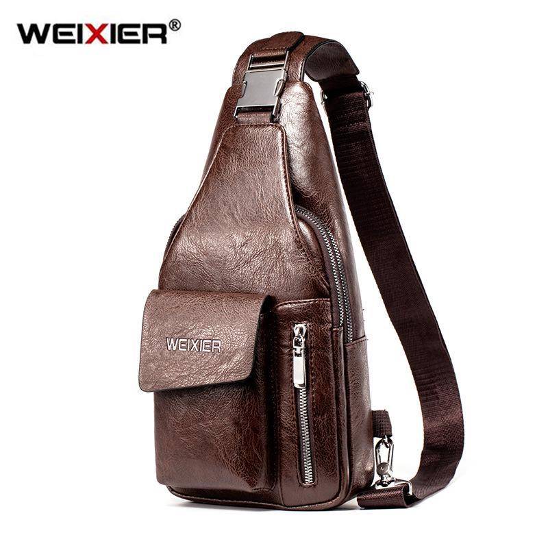 WEIXIER Herren Umhängetaschen USB Brusttasche Designer Messenger Bag PU Leder Umhängetaschen Männer Outdoor Reisen dunkelbraune von Joom DACH