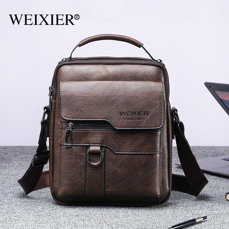 WEIXIER Männer Umhängetasche Schulter Taschen Multi-funktion Männer Handtaschen Große Kapazität Split Leder Tasche Für Mann Messenger Taschen Einkaufstasche dunkelbraune von Joom DACH