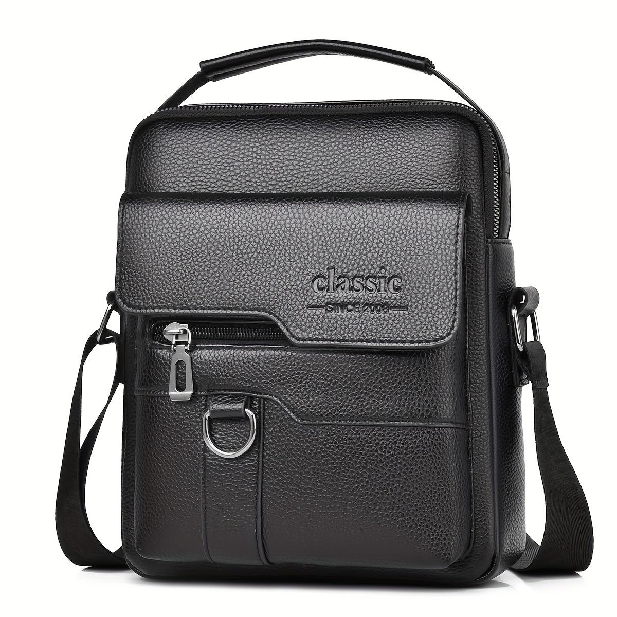 WEIXIER Modische Herren-Umhängetasche aus gekrispeltem Leder, große Kapazität, wasserdichte PU-Umhängetasche, lässige Vintage-Umhängetasche für Herren schwarz von Joom DACH