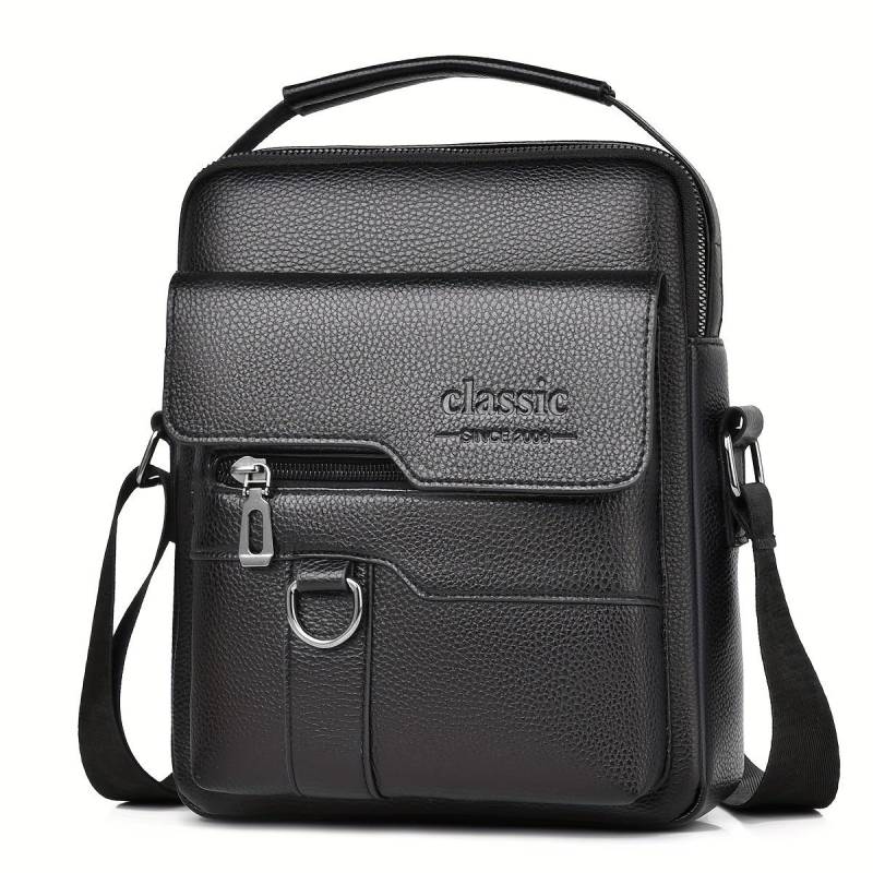 WEIXIER Modische Herren-Umhängetasche aus gekrispeltem Leder, große Kapazität, wasserdichte PU-Umhängetasche, lässige Vintage-Umhängetasche für Herren schwarz von Joom DACH