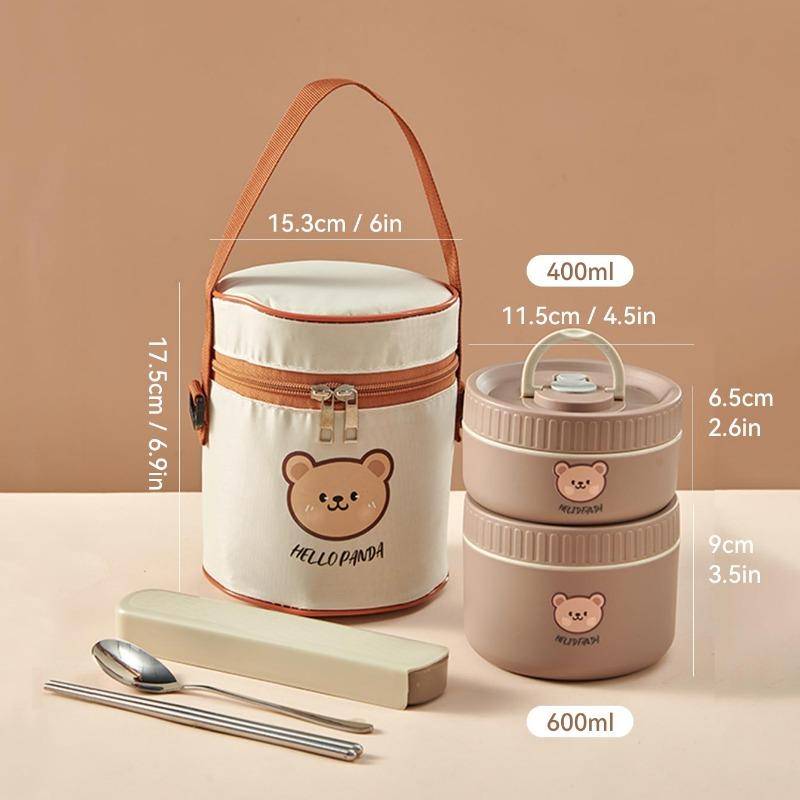 WORTHBUY Cute Bear 304 Edelstahl Thermo-Lunchbox für Kinder und Erwachsene Tragbare Mikrowellen-Bento-Box Auslaufsicherer Lebensmittelbehälter braun von Joom DACH