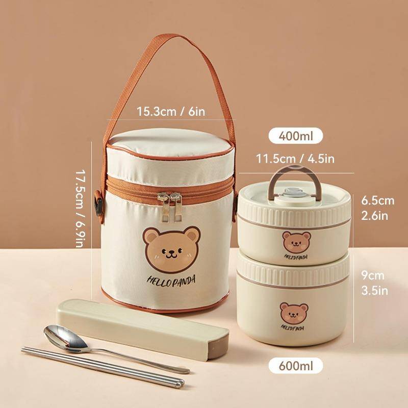 WORTHBUY Cute Bear 304 Edelstahl Thermo-Lunchbox für Kinder und Erwachsene Tragbare Mikrowellen-Bento-Box Auslaufsicherer Lebensmittelbehälter beige von Joom DACH