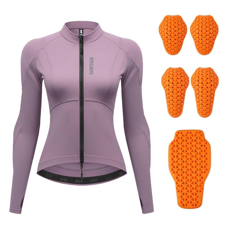 WOSAWE Damen CE-zertifizierte Fahrerbekleidung, winddichter Rückenprotektor, Schulter- und Ellbogenprotektoren, abnehmbarer weicher Protektor, Motorradjacke S violett von Joom DACH