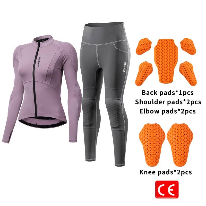 WOSAWE Damen Motorradbekleidung Slim Hochelastisches Motorradshirt Hose Ganzkörper Weichpanzer Schutzanzug L grau von Joom DACH