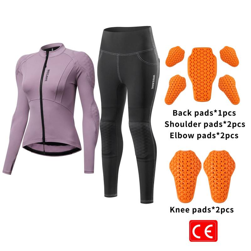 WOSAWE Damen Motorradbekleidung Slim Hochelastisches Motorradshirt Hose Ganzkörper Weichpanzer Schutzanzug M violett von Joom DACH