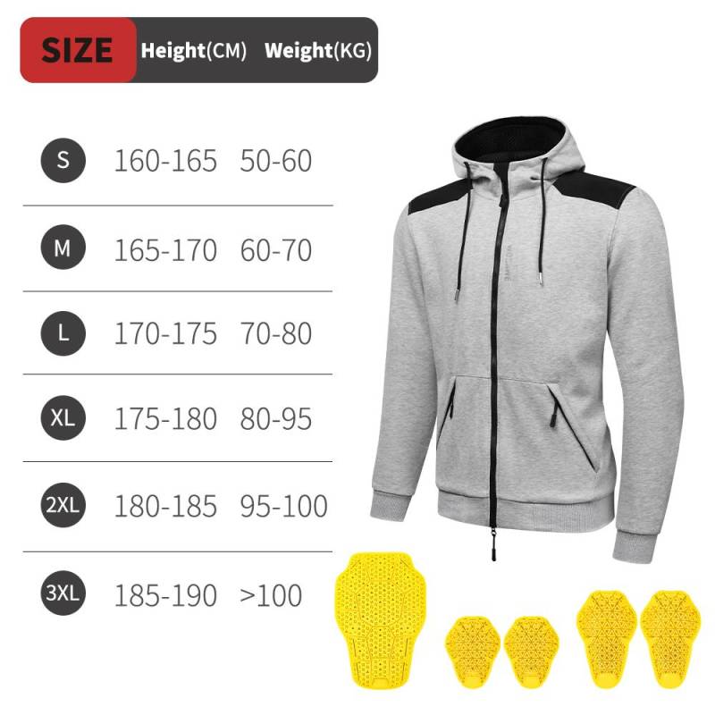 WOSAWE Men Motorcycle Armored Hoodie Multiple Pocket Motorcycle Softshell Jacket with Shoulder Elbow Pads Back Protector 3XL graue von Joom DACH