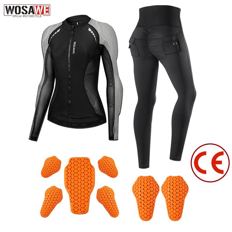 WOSAWE Damen Motocross High Stretch Atmungsaktiv CE-Zertifiziert Abnehmbarer Weicher Gamaschen Slimming Top Hohe Taille Reithose Motorradfahrer Soft-Armor-Set L schwarz von Joom DACH