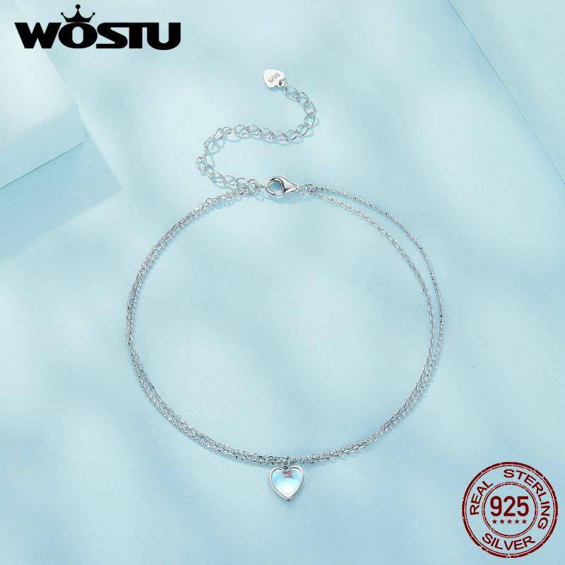 WOSTU 925 Sterling Silber Einfaches herzförmiges doppellagiges Fußkettchen Minimalistisches Schmuckgeschenk 925 silver von Joom DACH