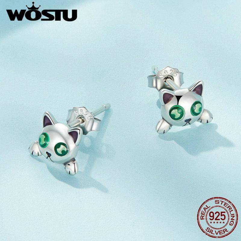 WOSTU 925 Sterling Silber Schöne Katze Leuchtende Ohrstecker Für Frauen Mädchen Niedliche Tier Ohrstecker Leuchten im Dunkeln Geburtstagsgeschenk 925 silver von Joom DACH