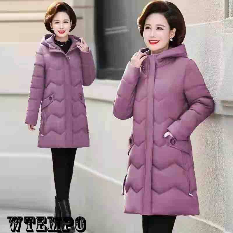 WTEMPO Damen Baumwolle gepolsterte Kleidung Mittellange dicke Mäntel Plus Größe Winterjacke Mutter Winterkleidung Jacken Parka Warm XL von Joom DACH
