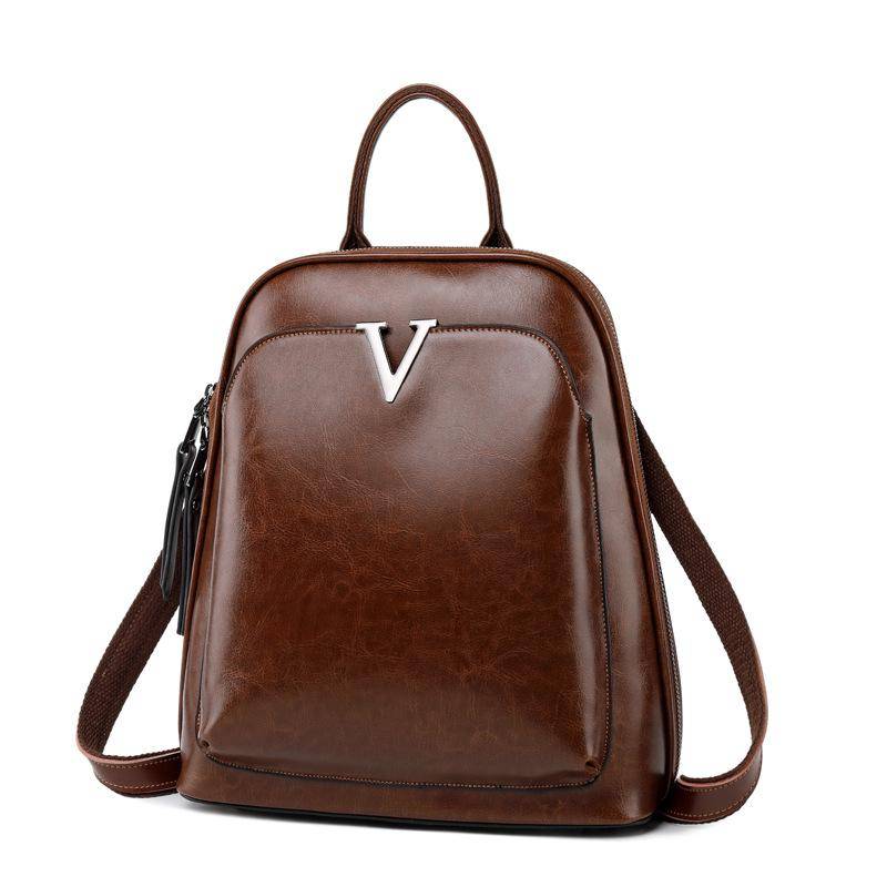 WTEMPO Damen Freizeitmode Retro Leder Öl Wachs Rindsleder Rucksack 26cm*10cm*28cm dunkelbraune von Joom DACH
