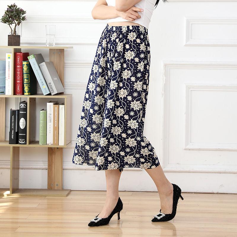WTEMPO Damen Frühling Sommer Herbst Große Größe Elastische Hohe Taille Weites Bein Culottes Locker Lässig Blumendruck Dünne Kurze Hose One Size von Joom DACH