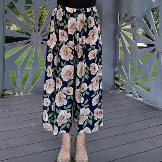 WTEMPO Damen Frühling Sommer Herbst Große Größe Elastische Hohe Taille Weites Bein Culottes Locker Lässig Blumendruck Dünne Kurze Hose One Size von Joom DACH