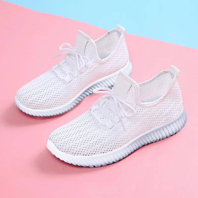 WTEMPO Damen Frühling Sommer Wanderschuhe Weiche Sohle Rutschfeste Atmungsaktive Sportschuhe Große Größe Lässige Flache Mesh-Sneaker 36 weiß von Joom DACH