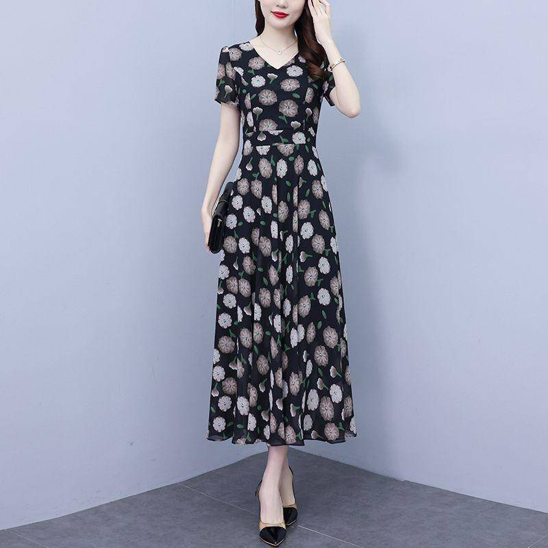 WTEMPO Damen Große Größe Sommerkleid Urlaub Druck Strandkleid Taille-Taille Temperament Kleid Temperament Lose Blumenkleid 5XL schwarz von Joom DACH