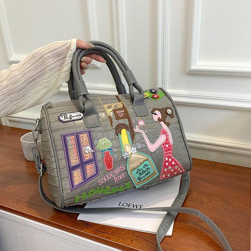 WTEMPO Damen Große Handtasche Umhängetasche Stickerei Set Dekoration Nähtasche 32*17*24cm von Joom DACH