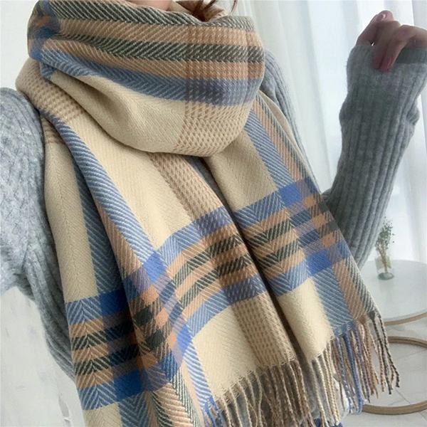 WTEMPO Damen Herbst Winter Süße Kältefeste Schals Retro Elegant Kariert Kleines Liebesmuster Bedruckt Weihnachten Neujahr Warme Warme Quastenschals Geschenke 67*198cm apricot von Joom DACH