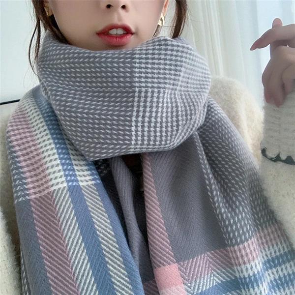 WTEMPO Damen Herbst Winter Süße Kältefeste Schals Retro Elegant Kariert Kleines Liebesmuster Bedruckt Weihnachten Neujahr Warme Warme Quastenschals Geschenke 67*198cm grau von Joom DACH