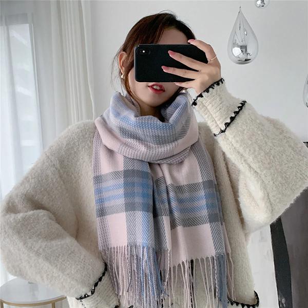 WTEMPO Damen Herbst Winter Süße Kältefeste Schals Retro Elegant Kariert Kleines Liebesmuster Bedruckt Weihnachten Neujahr Warme Warme Quastenschals Geschenke 67*198cm Violett von Joom DACH